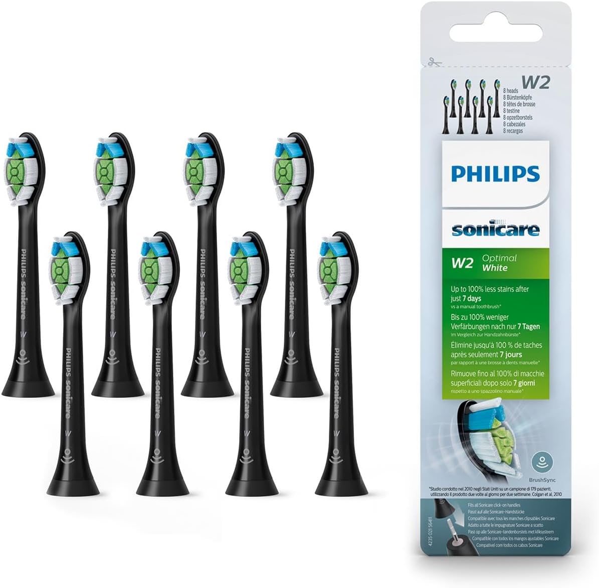 Philips Sonicare Original W2 Optimal White Standard Sonic Toothbrush Heads - 8 P...