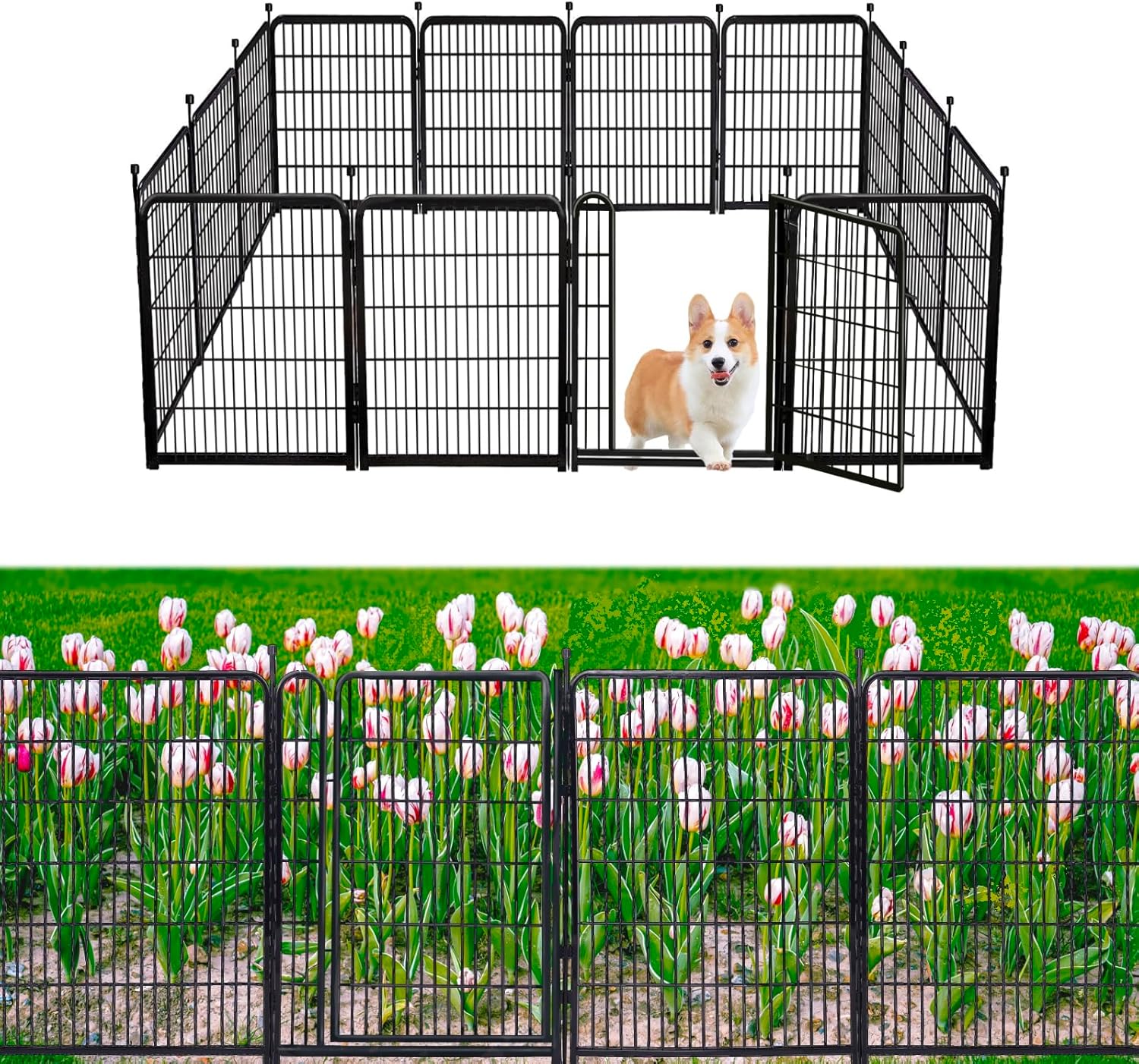 Garden Fencing 32 inch High, 12 Panels Total 26.6 Ft(L) Dog Fence Outdoor for Ya...
