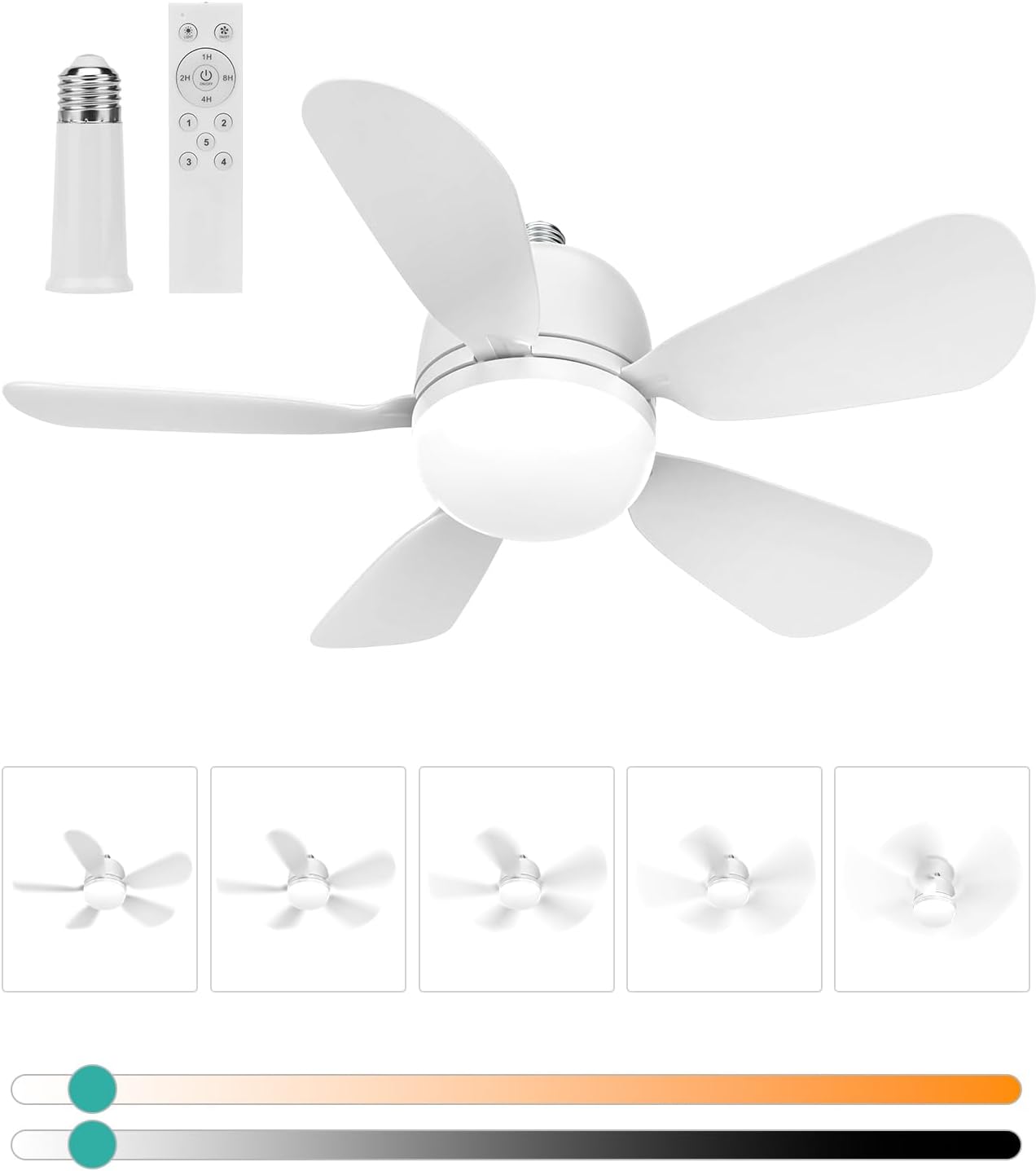 HK Socket Fan Light Small Ceiling Fan with Light and Remote, 21 inch Screw in Ce...