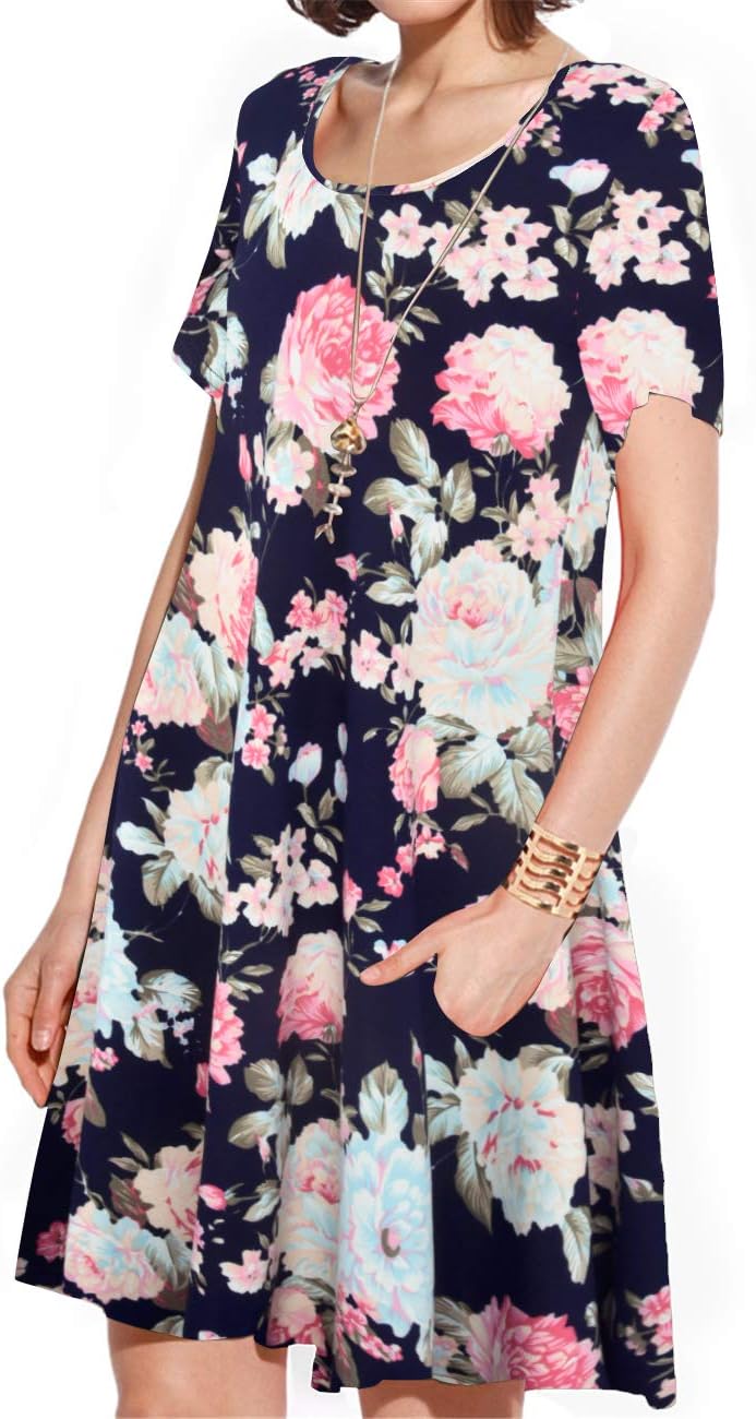 JollieLovin Women's Casual Swing Loose T-Shirt Dress Summer Short Sleeve Dresses...