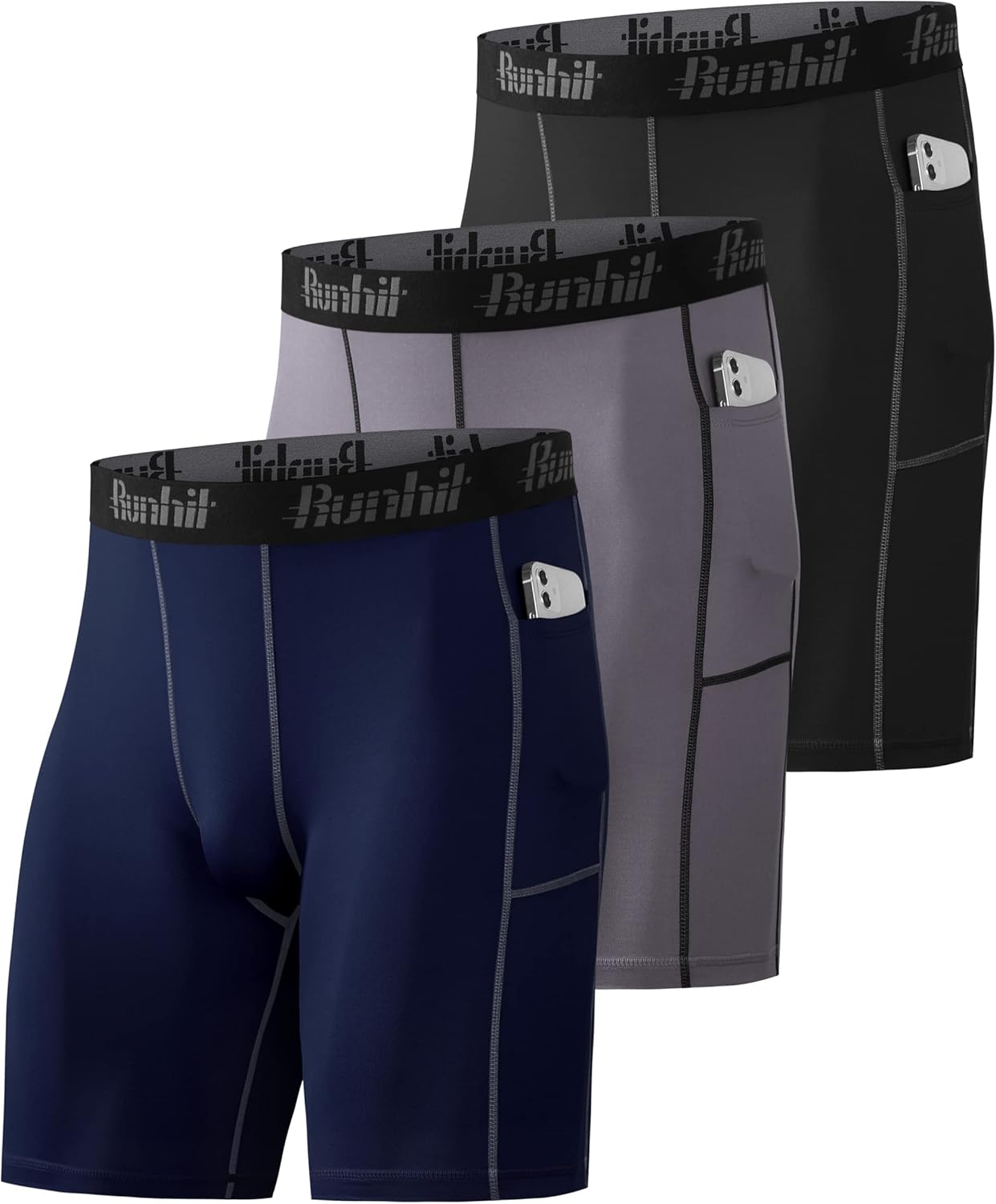 Runhit 3 Pack Compression Shorts Men Sports Underwear Base Layer Spandex Cycling...