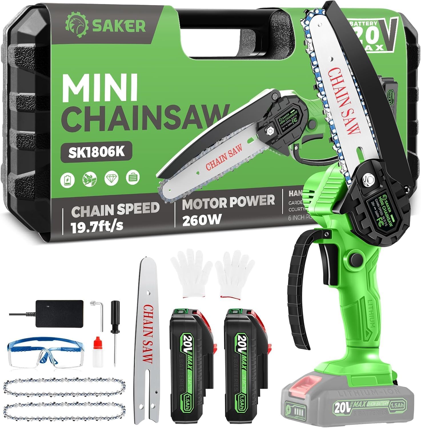 Saker Electric Mini Chainsaw 6 Inch Cordless Handheld Chainsaw Battery Powered S...