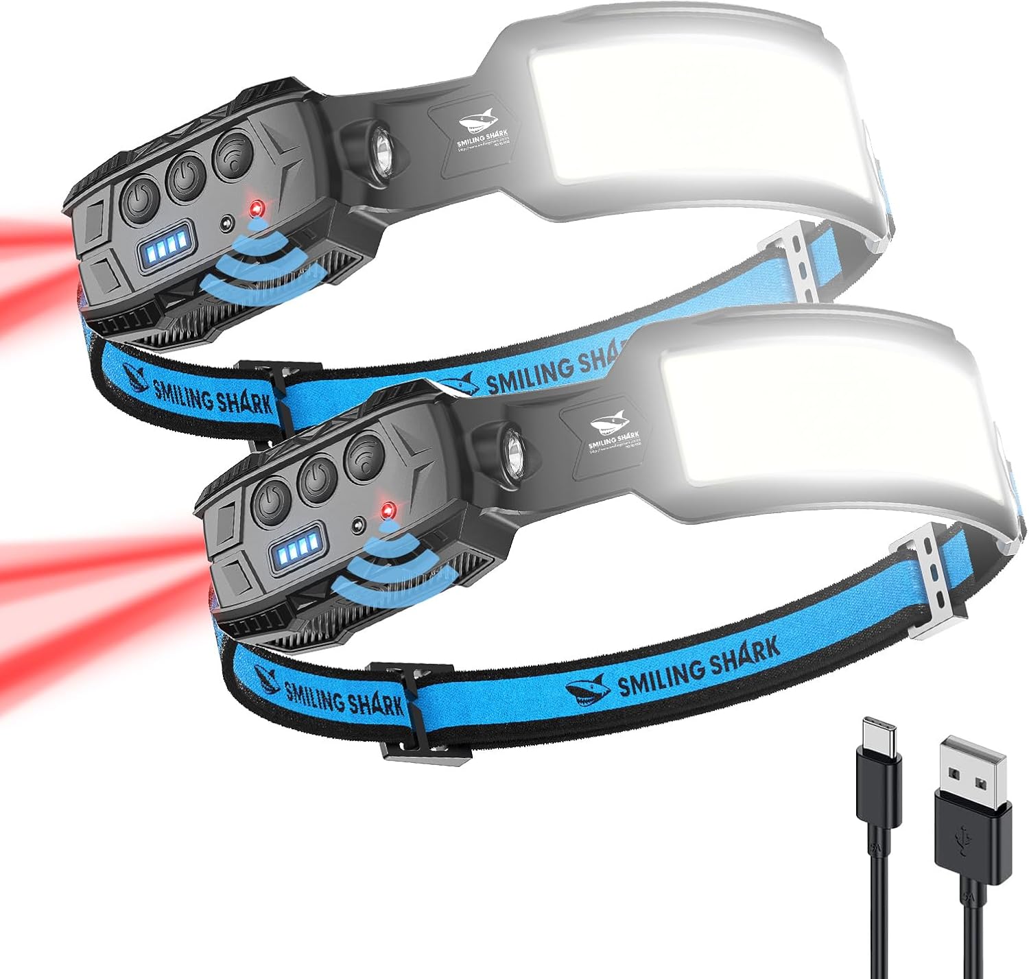 Smiling Shark Headlamp, 2 Pack Head Lamps LED Rechargeable 6 Modes 7*White Light...