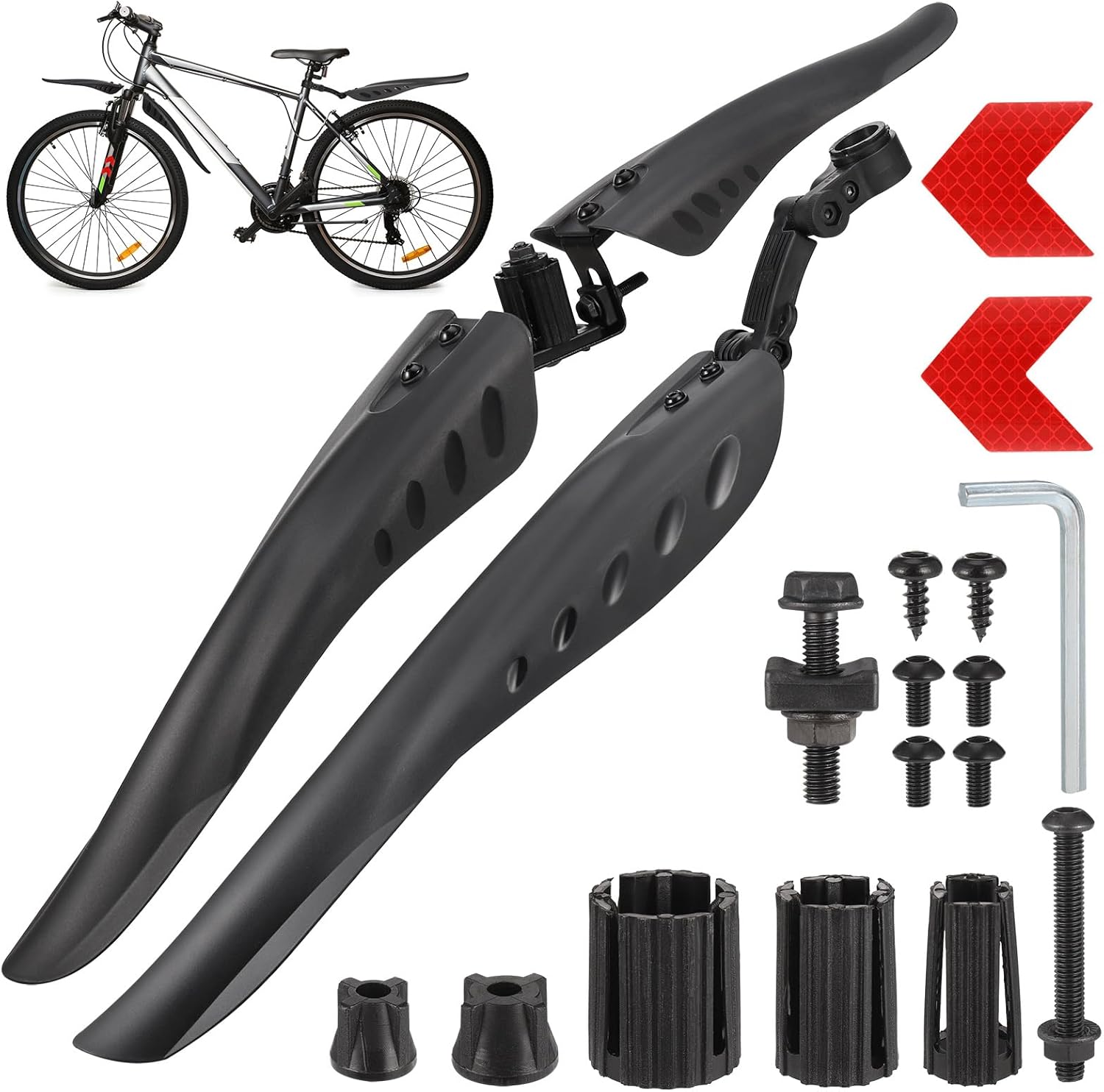 Hejo Bike Mudguards Set, Universal Mudguards for 24-29 inch Bikes with 2 Red Arr...