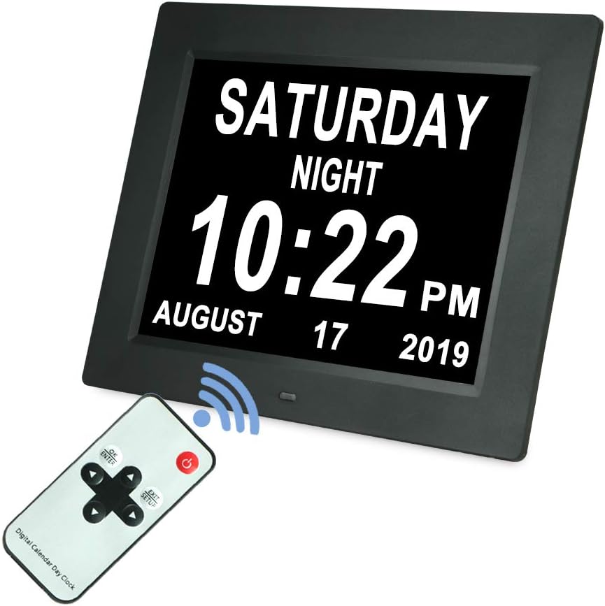 [Upgraded 10 Inch] Digital Day Calendar Clock Auto-Diming & 8 Alarms Options Ext...