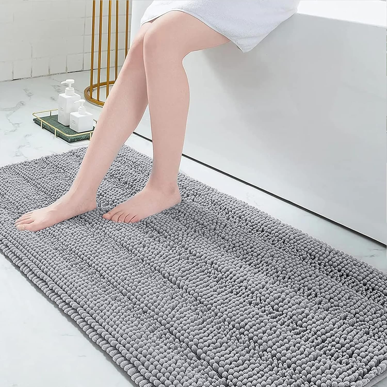 Grandaily Chenille Striped Bathroom Rugs 70x24, Extra Thick and Absorbent Bath R...
