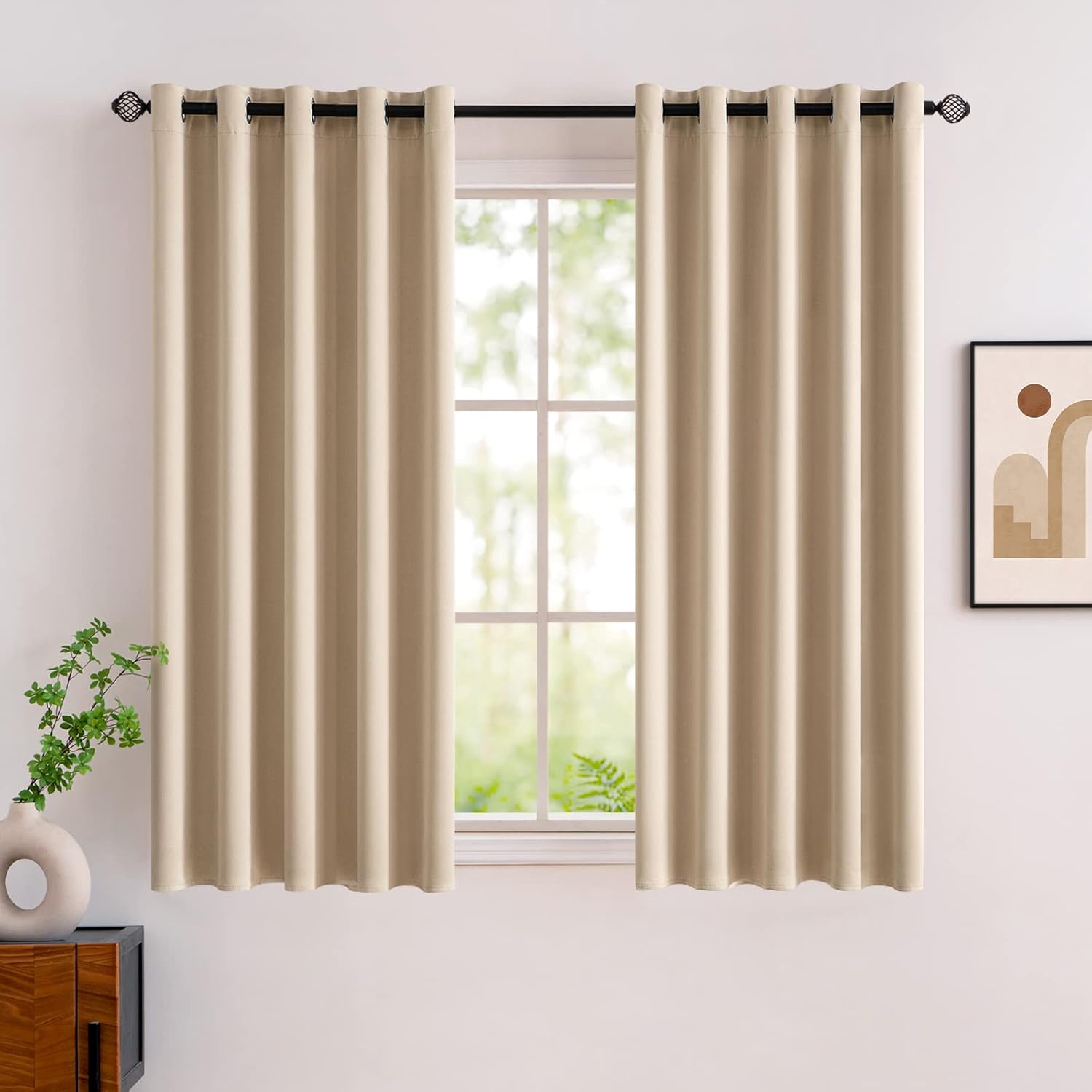 MIULEE Beige Blackout Curtains for Living Room 2 Panel Set, Premium Eyelet Curta...