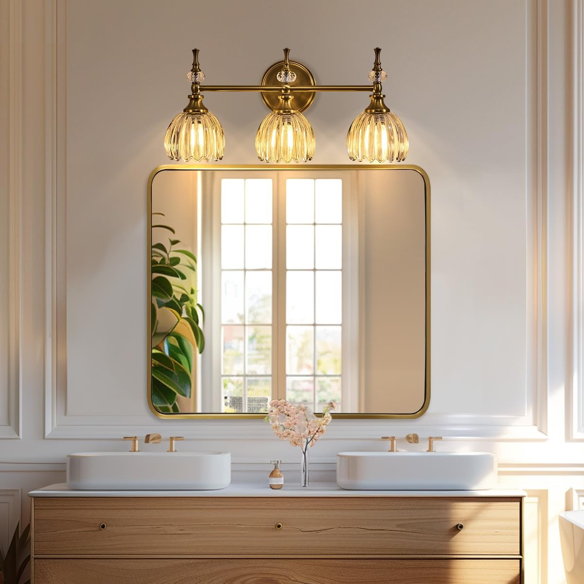 ANDY STAR 40x36 Inch Gold Bathroom Mirror, Brushed Gold Mirrors for Wall in Anti...