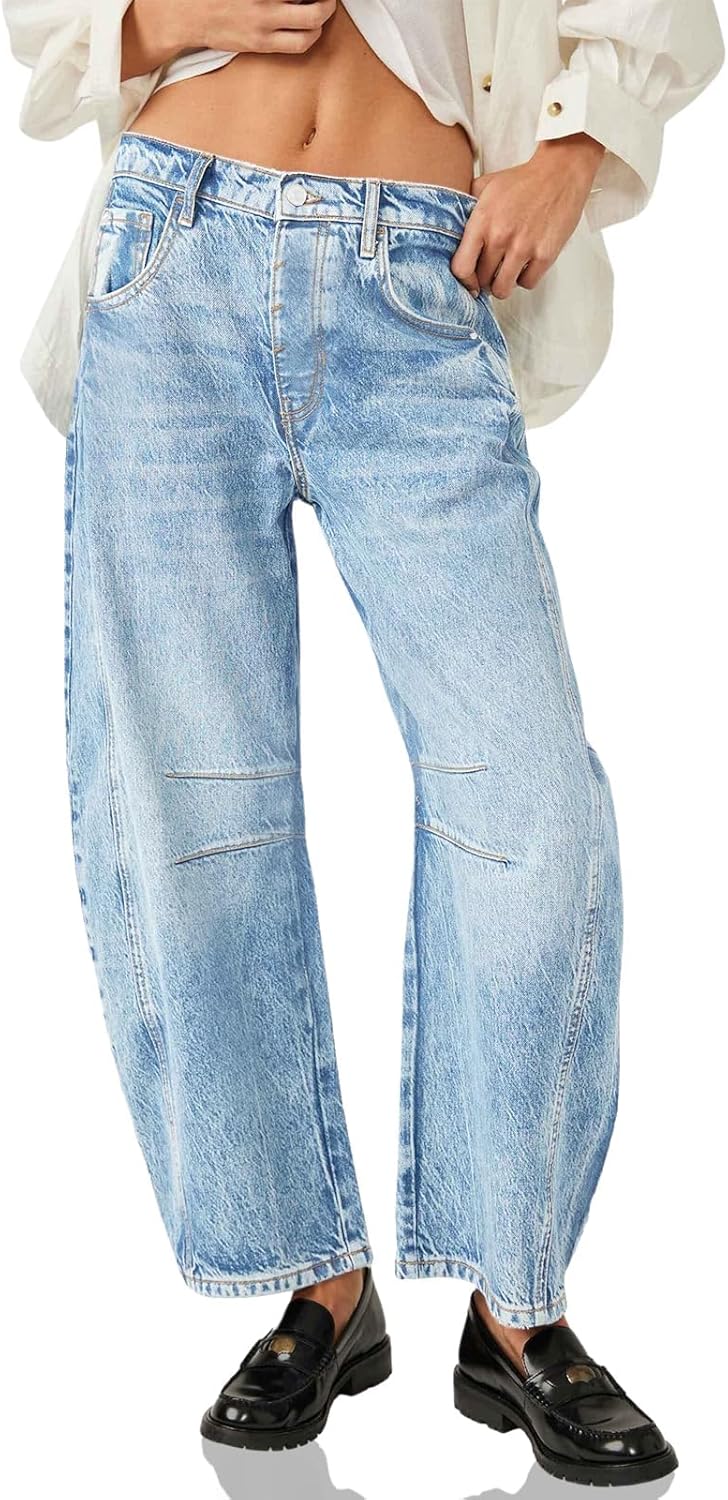 PLNOTME Women's Baggy Boyfriend Jeans Vintage Wide Leg Mid Rise Barrel Denim Ank...