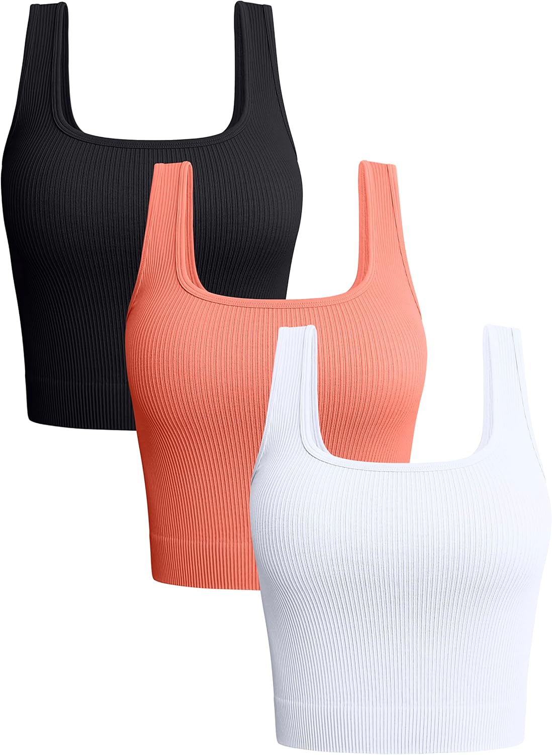 OQQ Women's 3 Piece Tank Tops Ribbed Seamless Workout Exercise Shirts 2025 Summe...