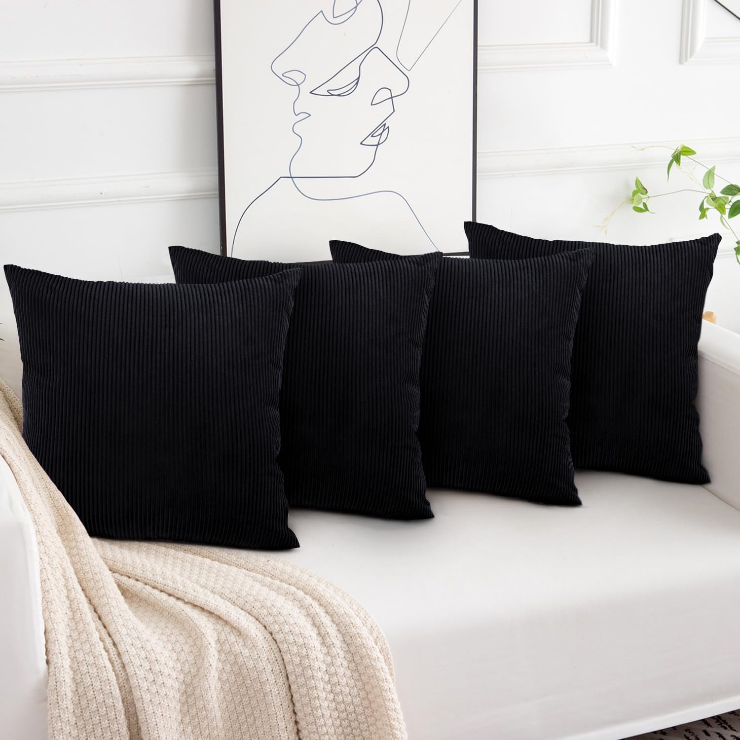 Aspire Homeware Cushions with Covers Included 45 x 45 cm Set of 8 (4-Black Cushi...