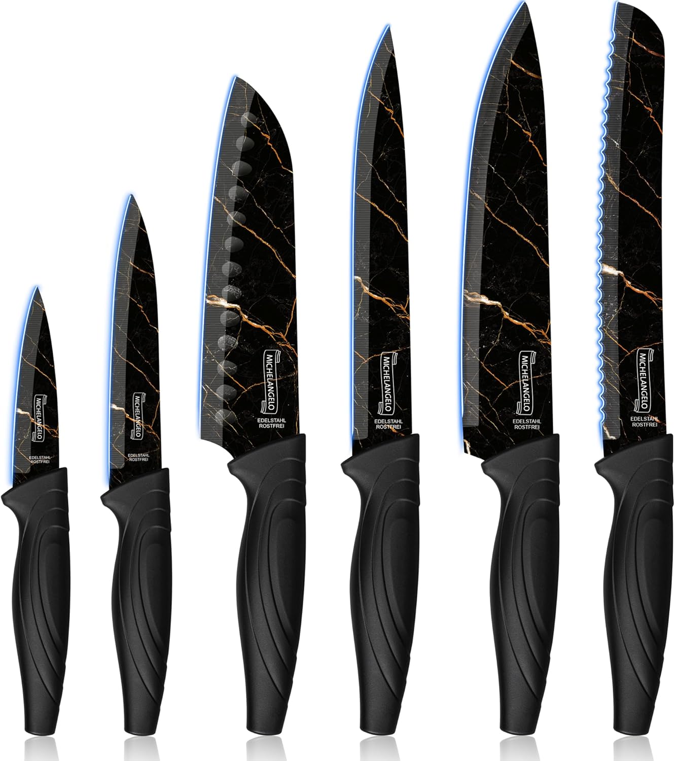 MICHELANGELO Knife Set 6 Piece with Nonstick Granite Coating, Sharp Stainless St...