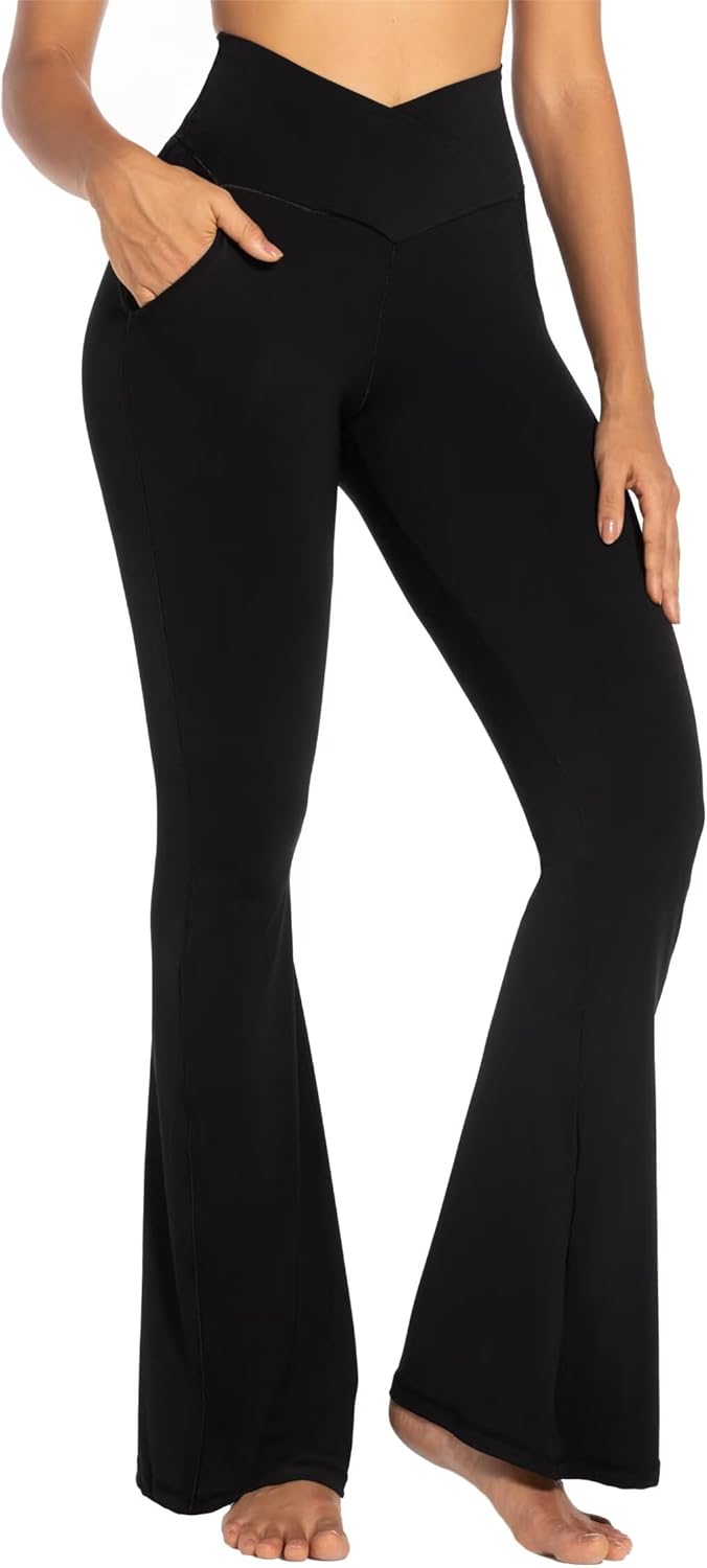 Sunzel Flare Leggings for Women with Pockets, Crossover Yoga Pants with Tummy Co...