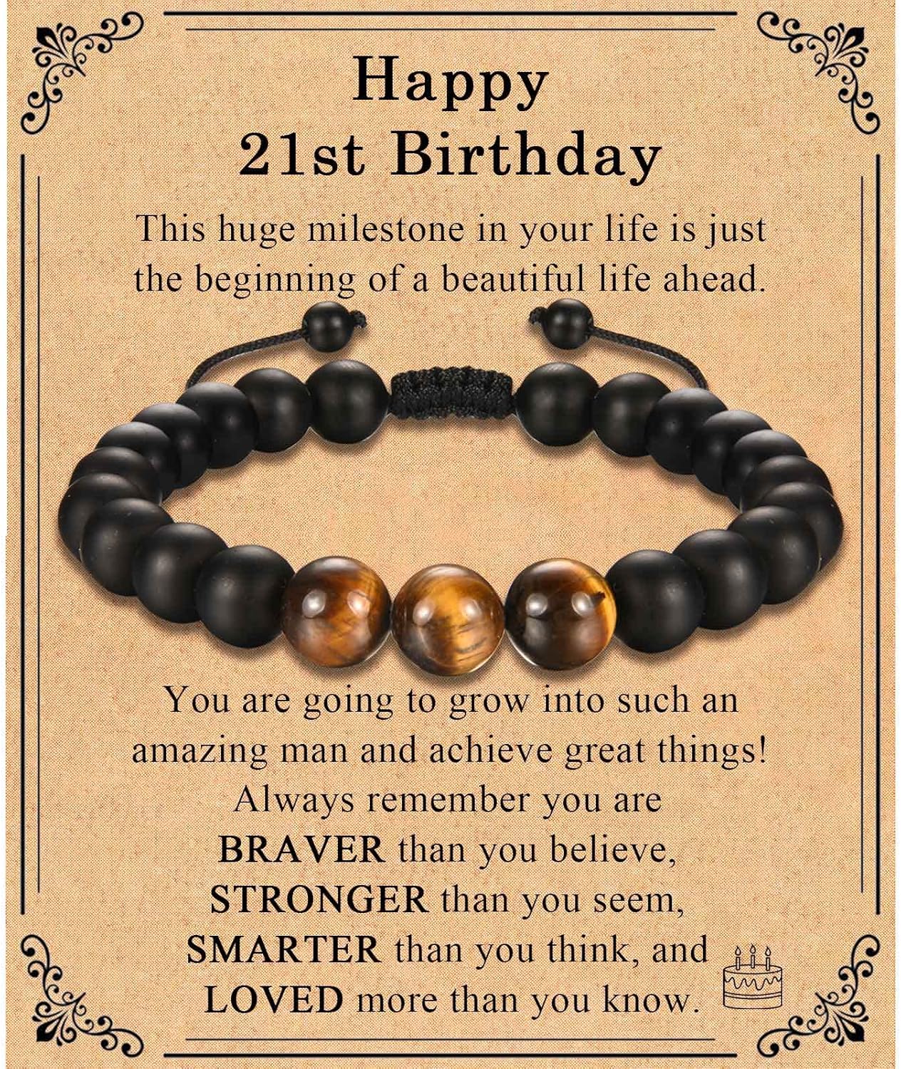 TEVOP 21st 30th 40th 50th 60th 70th Birthday Gifts for Men, Tiger Eye Stone Brac...