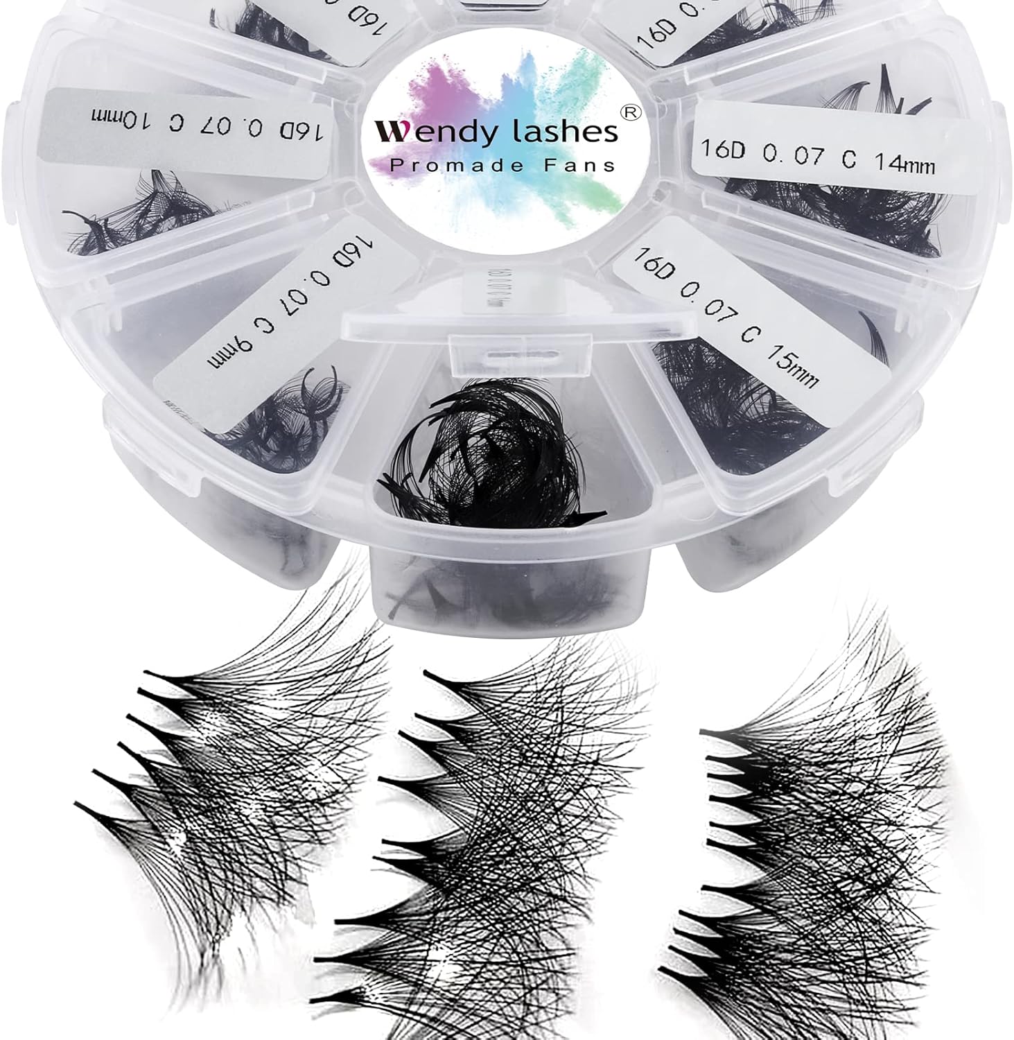 Pre Made Fan Eyelash Extensions 16D 0.07mm D Curl 500 Fans 9-16mm Mixed Tray Pre...