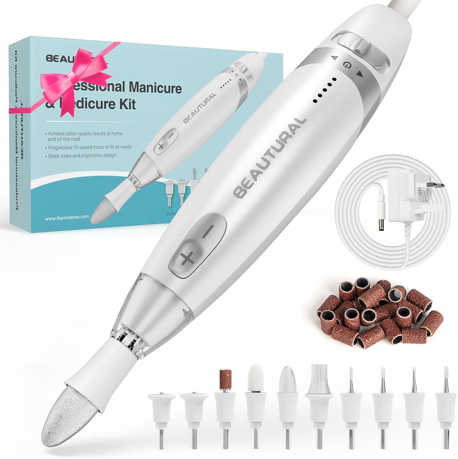 BEAUTURAL Electric Manicure, Nail Drill Kit, Electric Nail File Set Machine with...