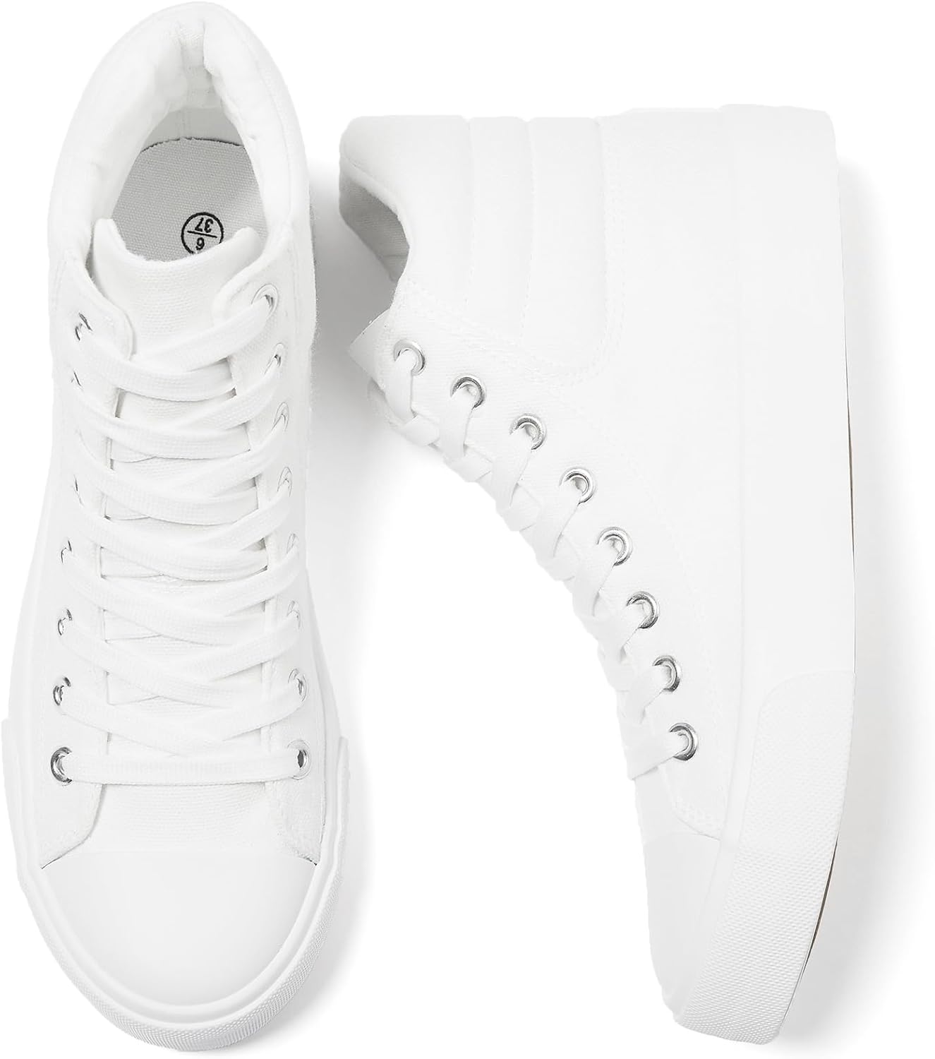 POVOGER High Top Sneakers for Women White Womens High Tops Canvas Shoes Black Fa...