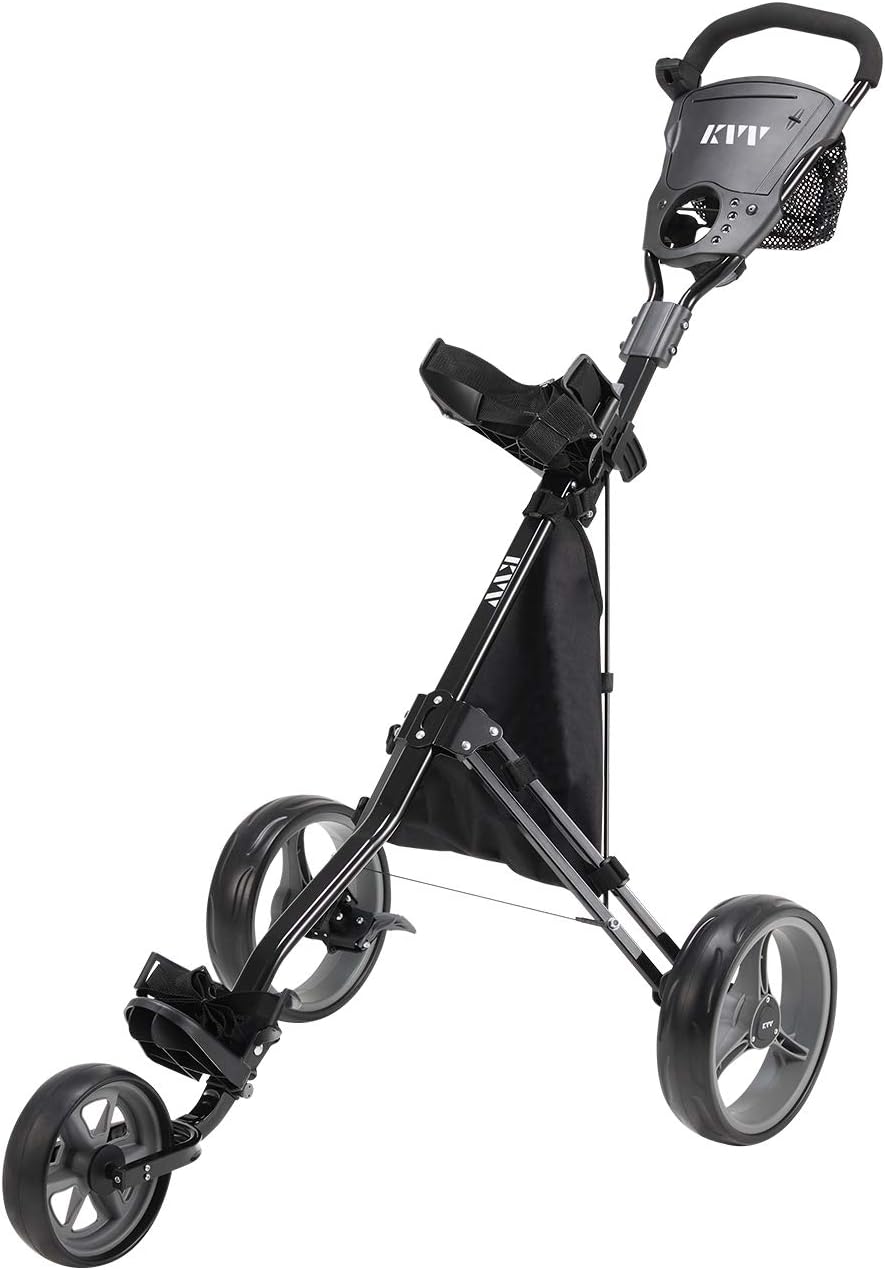 KVV Foldable Lightweight 3 Wheel Golf Cart with Stylish Scorecard Holder, Storag...