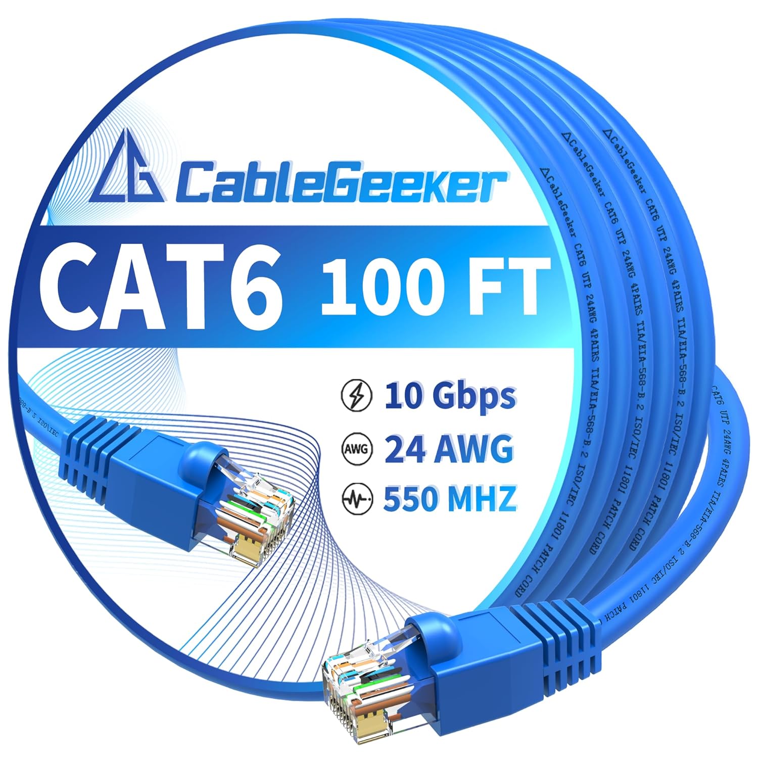 CableGeeker Cat 6 Ethernet Cable 100 ft, High Speed 10Gbps Internet Network Cabl...