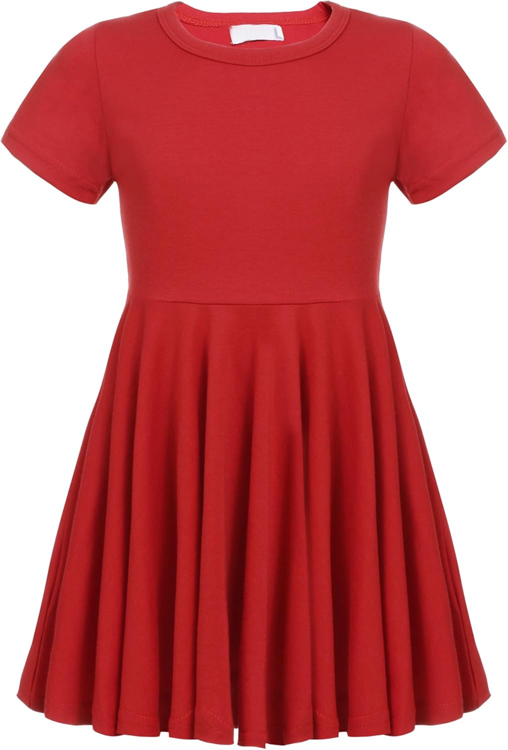 trudge Girls Summer Swing Dress A-line Short-Sleeved Cotton Solid Color Princess...