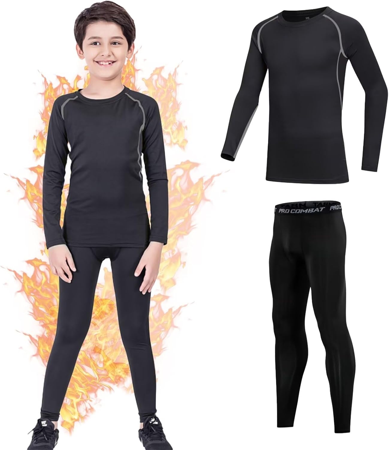 Gavena Kids Thermal Base Layer Sets Boys Football Skins Youths Compression Set W...