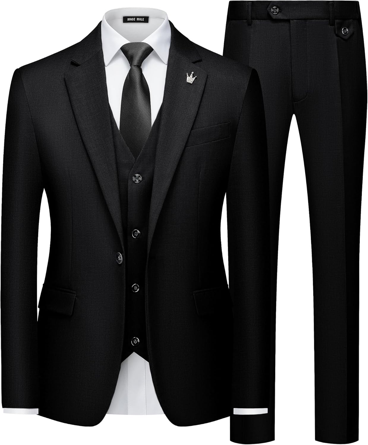 MAGE MALE Mens Suits Slim Fit 3 Piece Tuxedo Suit One Button Solid Prom Wedding...