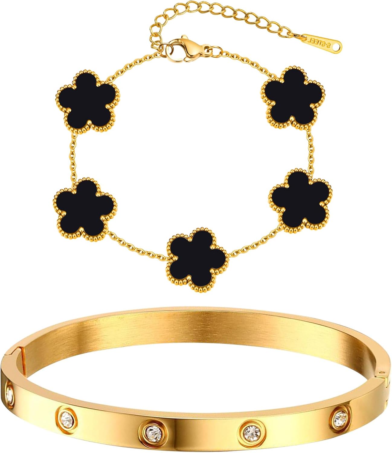 Womens Stackable Gold Bracelets Jewelry - 18K Gold Plated Floral Bracelet,Bangle...