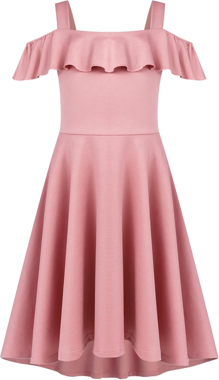 Arshiner Girls Summer Dress Off Shoulder Children's Dress Ruffle Sleeves Elegant...