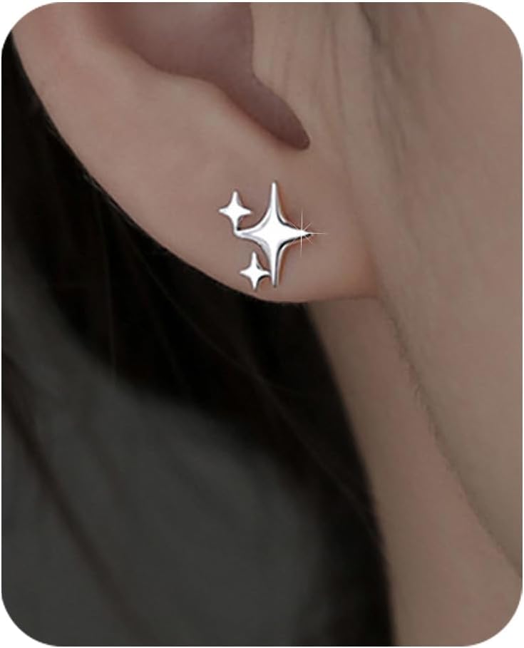 PANSHI 𝐒𝐭𝐞𝐫𝐥𝐢𝐧𝐠 𝐒𝐢𝐥𝐯𝐞𝐫 Post Earrings 𝐒𝐭𝐚𝐫 𝐒𝐭𝐮𝐝 𝐄𝐚𝐫𝐫𝐢𝐧𝐠𝐬 for Women Teen Trendy Hy...