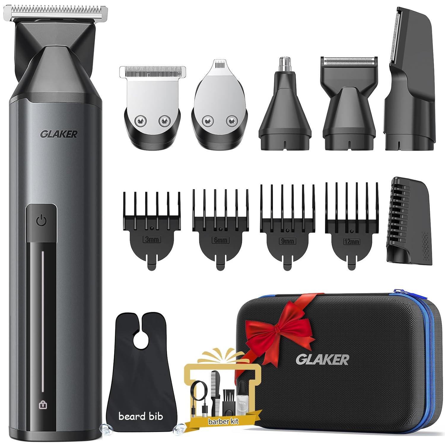 GLAKER Beard Trimmer for Men,Cordless Hair Trimmer,Electric Razor with Interchan...