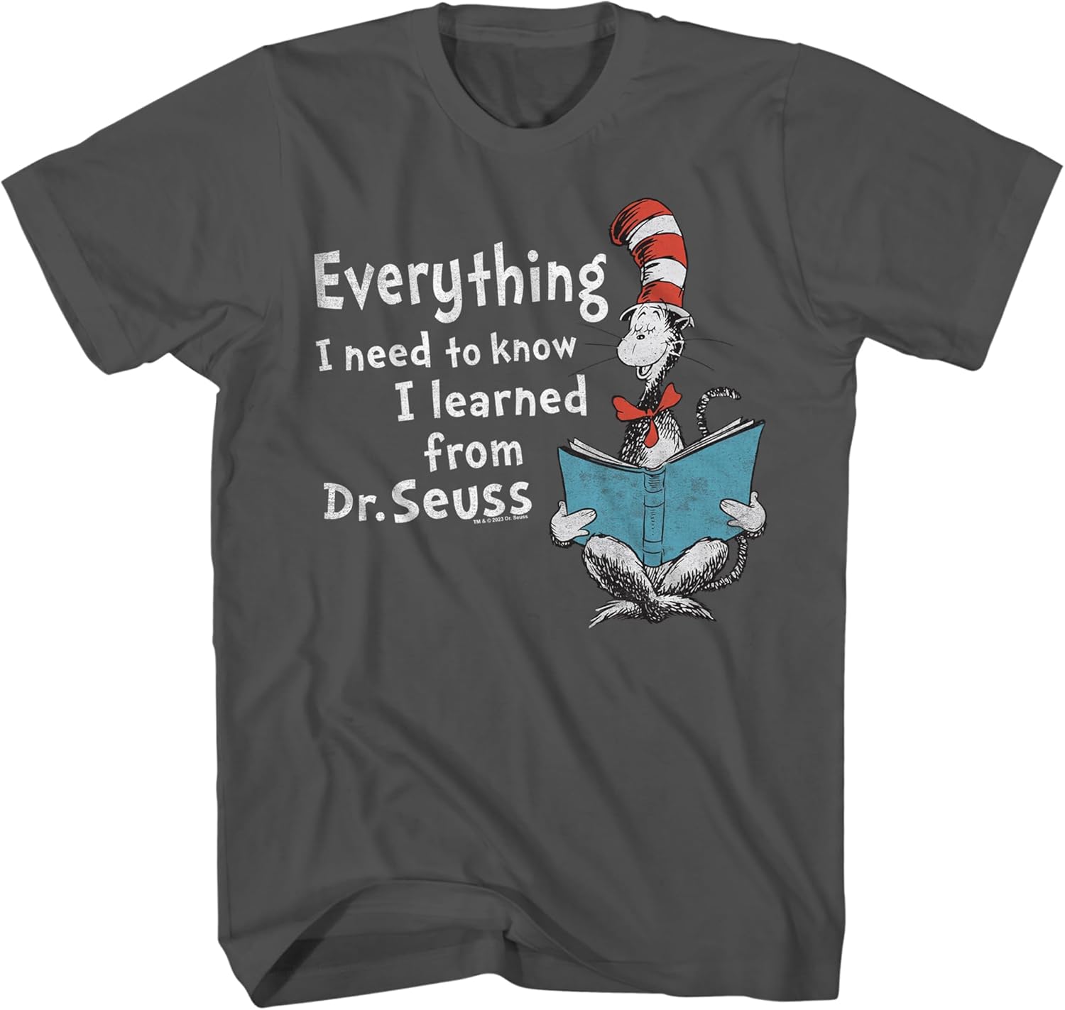 Dr. Seuss Cool Story Cat in The Hat Mens Adult T-Shirt Charcoal Medium
