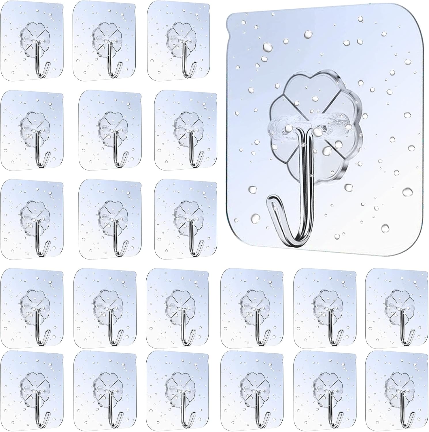 Lamondre 30 Pcs Self Adhesive Hooks, Transparent Wall Hooks, Waterproof Oilproof...