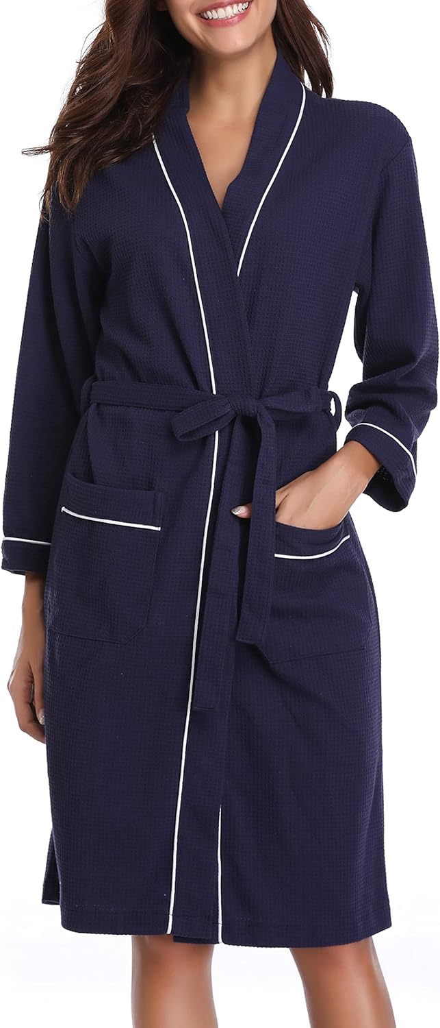 Vlazom Waffle Dressing Gowns Unisex Kimono Robe Cotton Lightweight Bathrobe for...