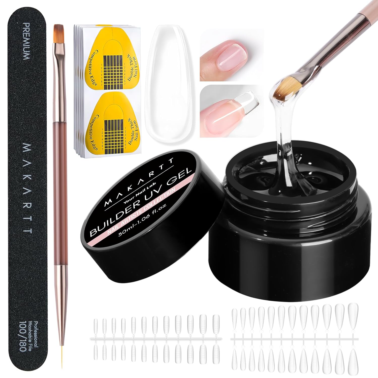 Makartt Clear Gel Builder Kit: Self-Levelling, Long Lasting Nail Extension Hard...