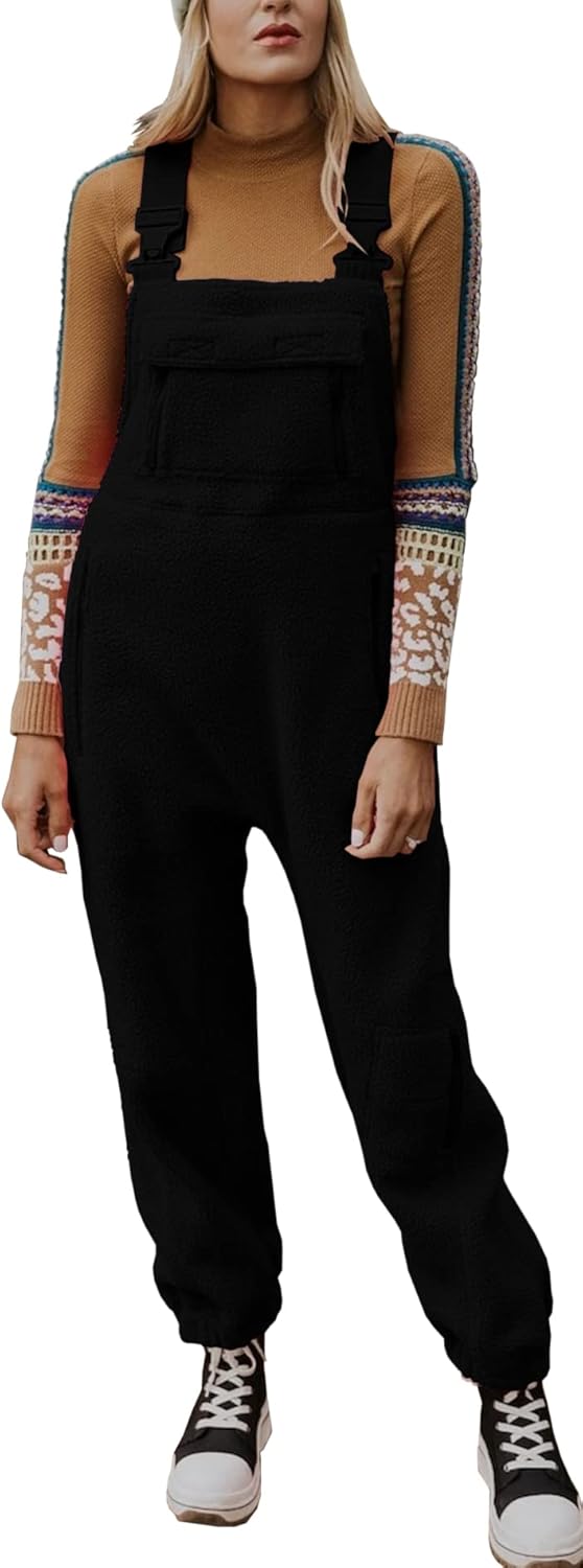 Ebifin Women's Fleece Warm Overalls Winter Loose Casual Jumpsuits with Pockets S...