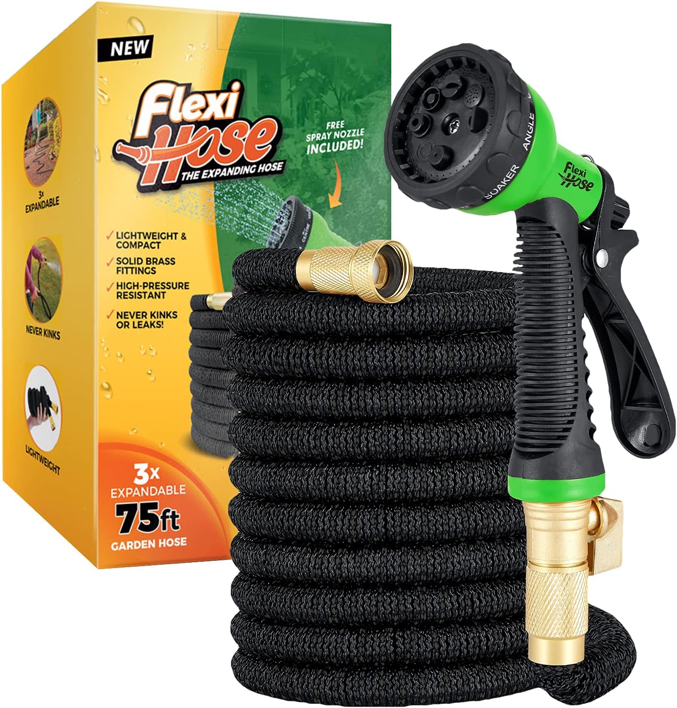 Flexi Hose Expandable Garden Hose - 75FT Heavy Duty Water Hose, Retractable Hose...