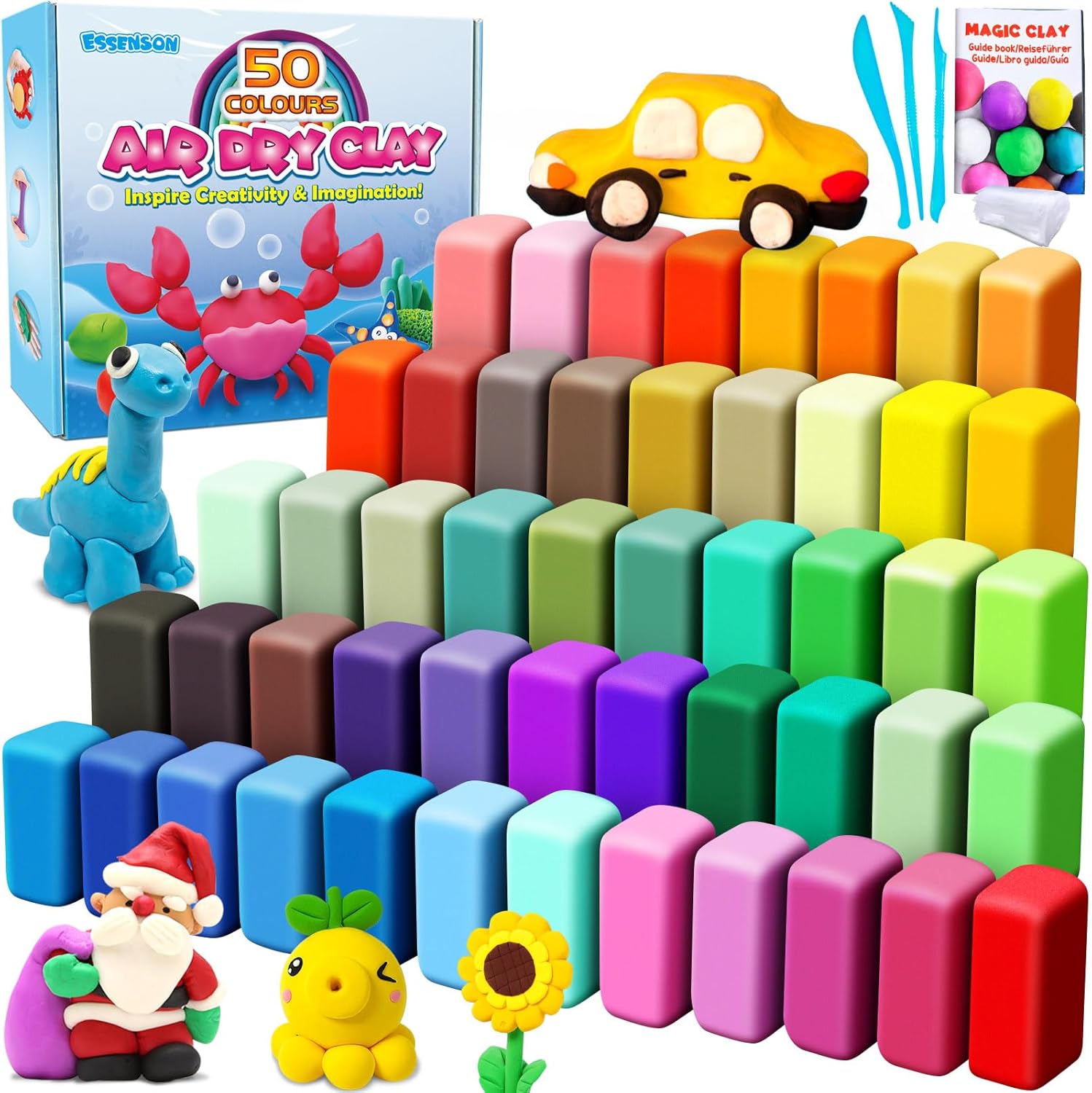 Air Dry Clay - Magic Clay 50 Colours, Modelling Clay for Kids with Tools, Craft...
