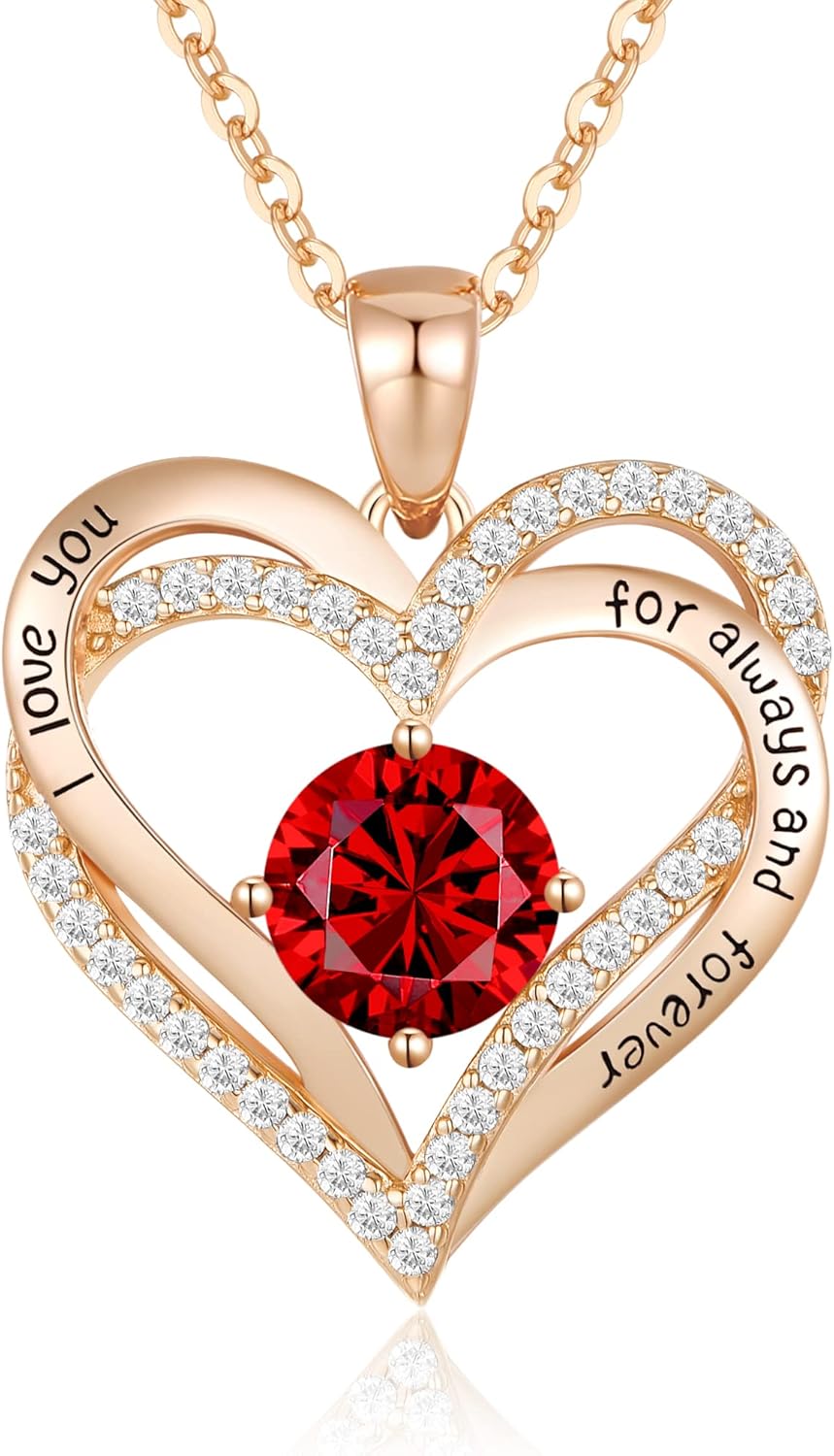 CDE Necklaces for Women 925 Sterling Silver Love Heart Pendant Birthstone Rose/W...