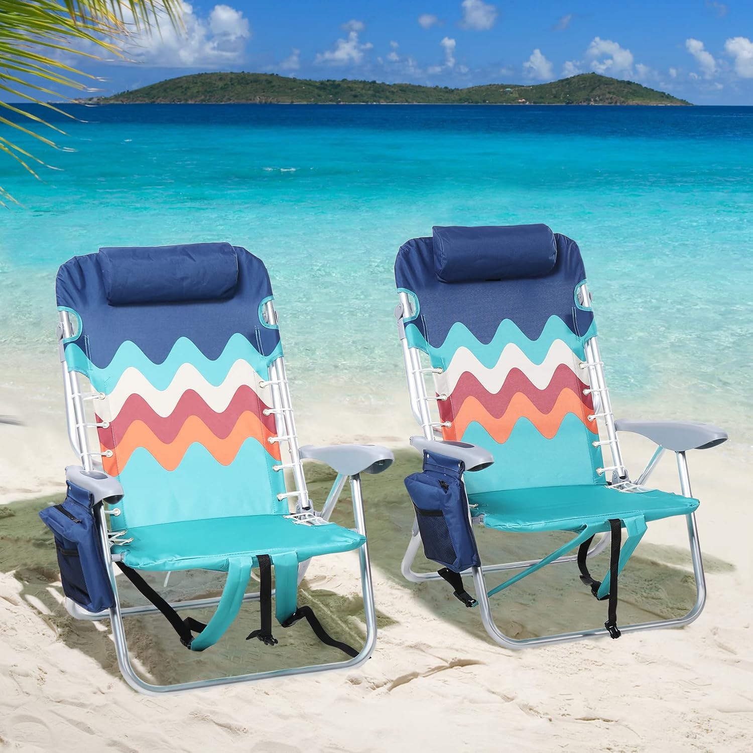 LET'S CAMP Backpack Beach Chair Set of 2, 4-Position Classic Lay Flat, Pillow an...