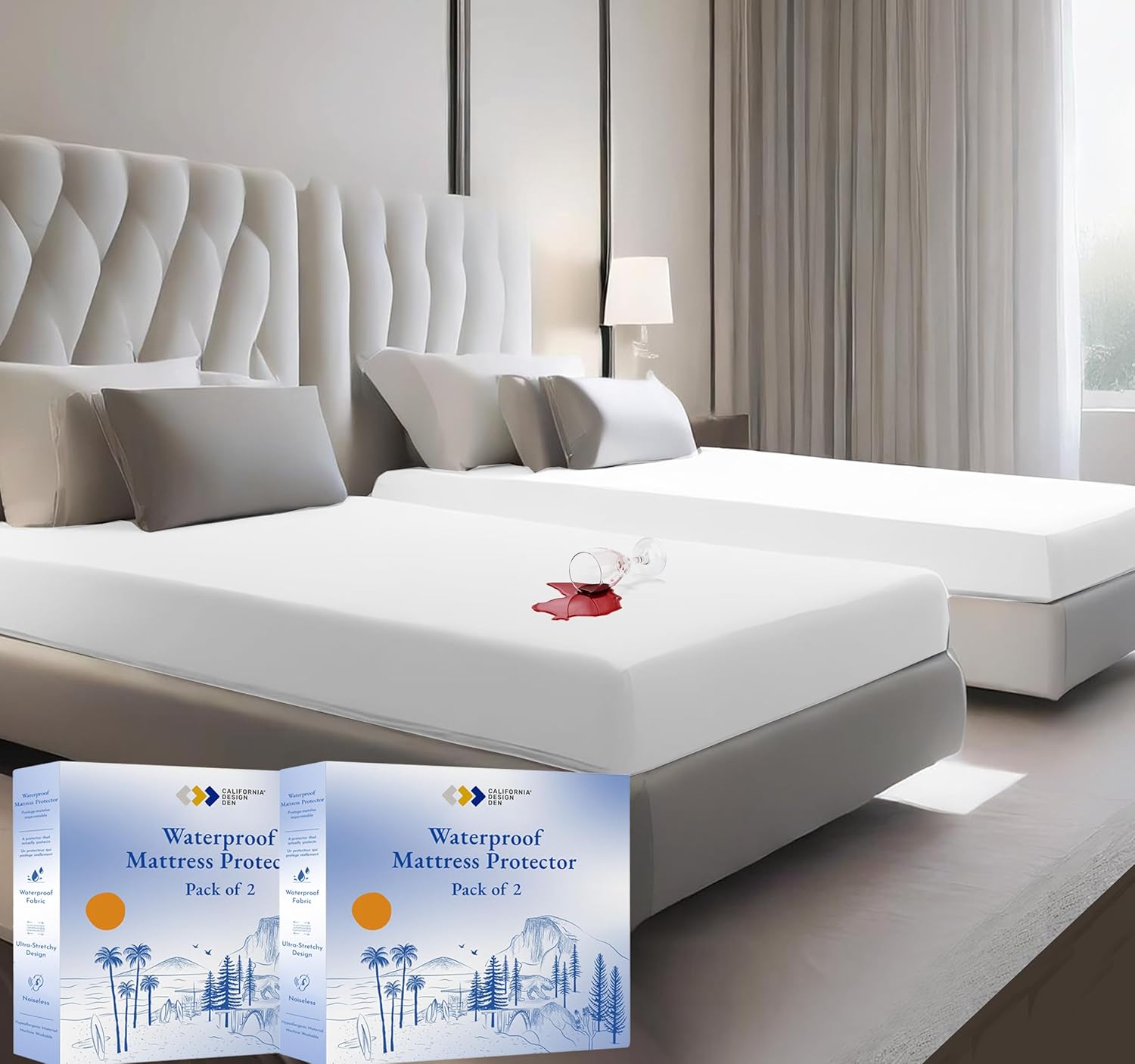 California Design Den 2-Pack Queen Size Mattress Protector Waterproof - Soft, No...