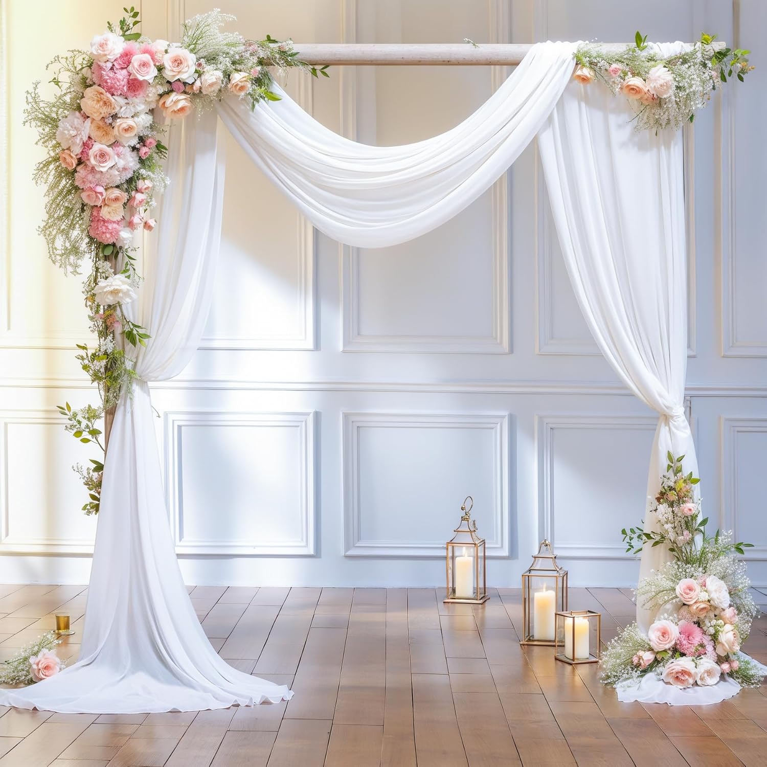 Wedding Arch Draping Fabric White Arch Drapes Sheer Backdrop Curtain for Ceremon...