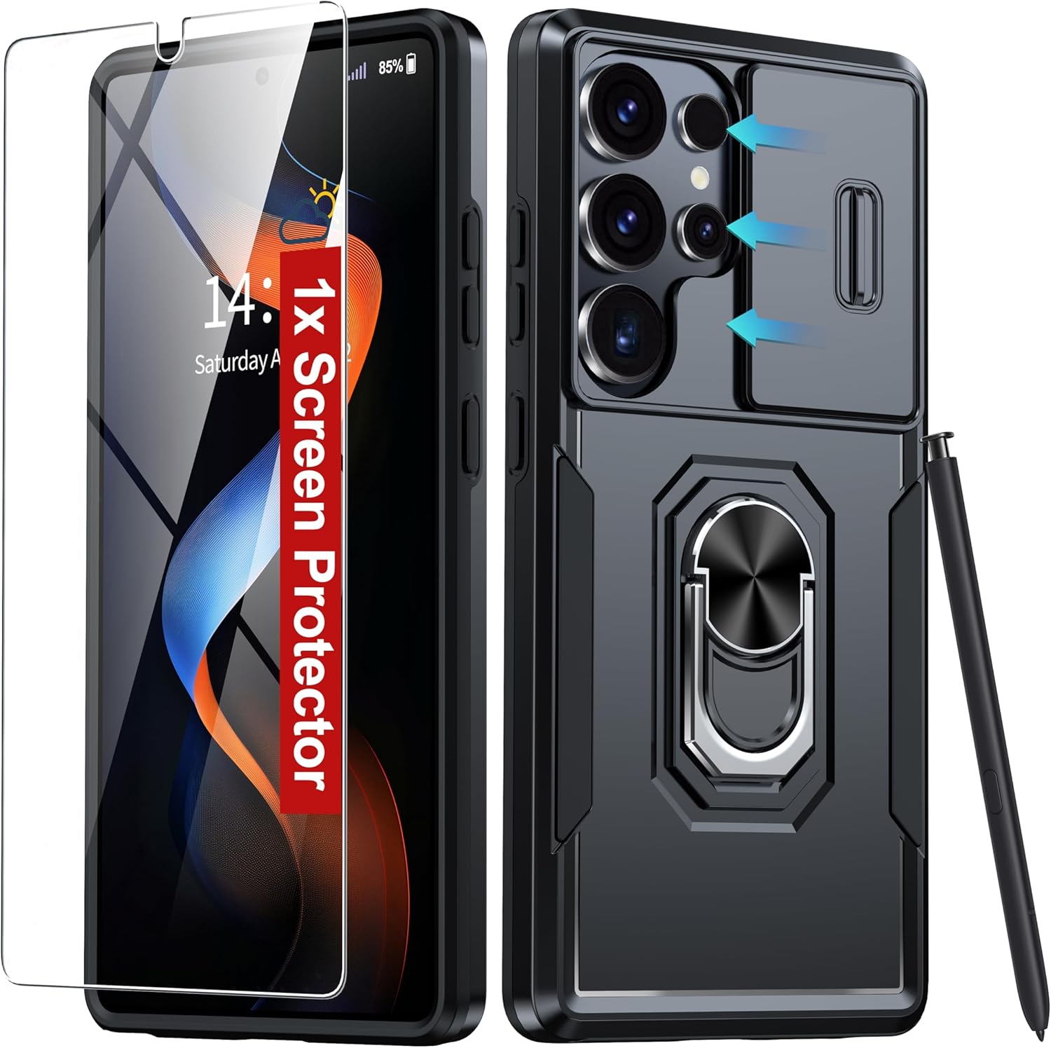 AMILIFECASES For Samsung Galaxy S25 Ultra Case,[9H Screen Protector] [Slide Came...
