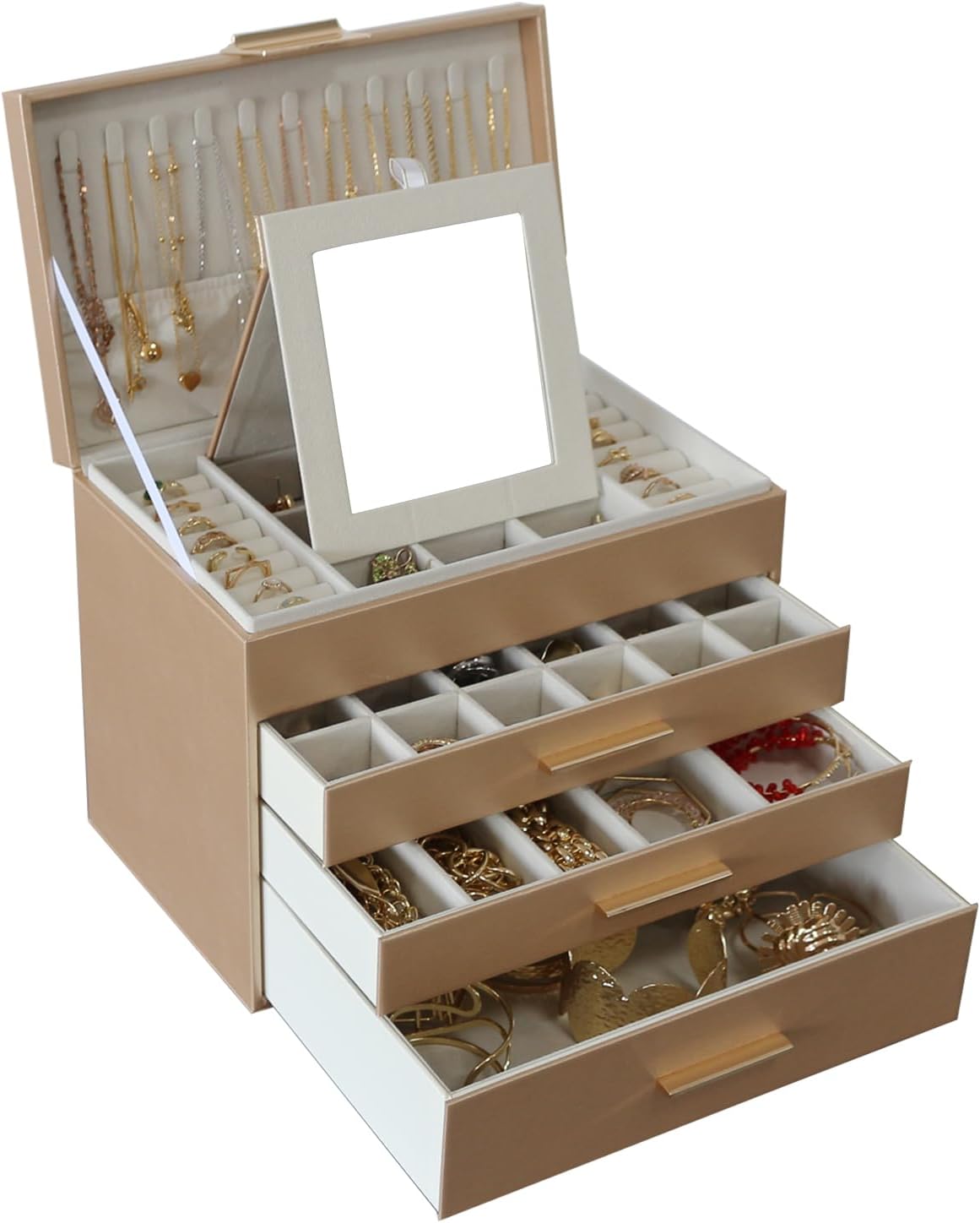 BOOVO 4 Layer Jewelry Box for Women, Jewelry Organizer Box with Necklace Hooks,...