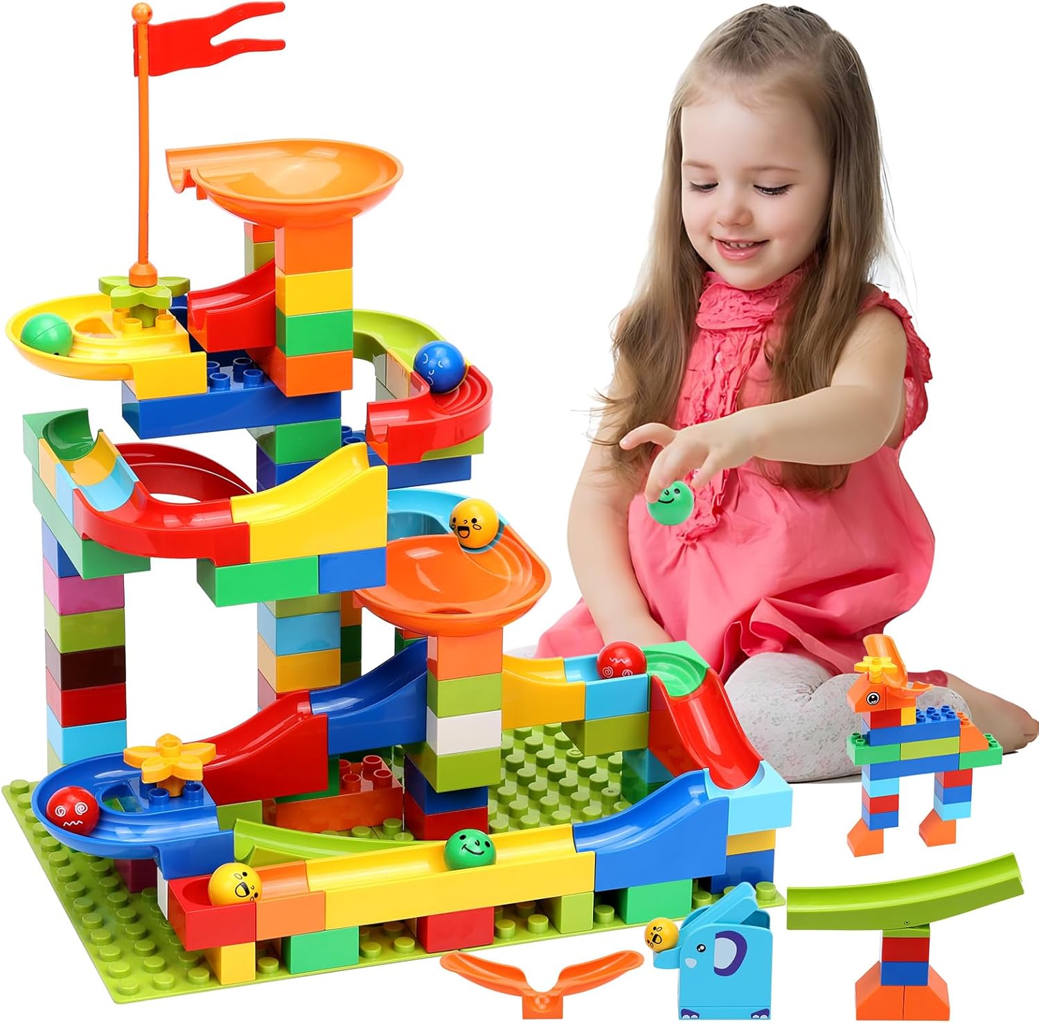 COUOMOXA Marble Run Building Blocks: STEM Ball Track Game Set - Compatible Class...