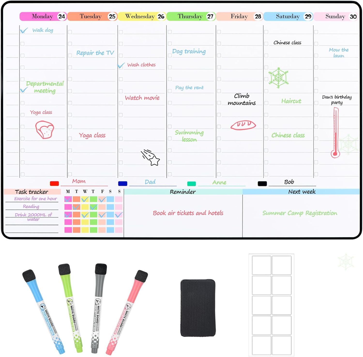 POPRUN Magnetic Calendar Whiteboard for Fridge Family Weekly Planner, A3 Family...