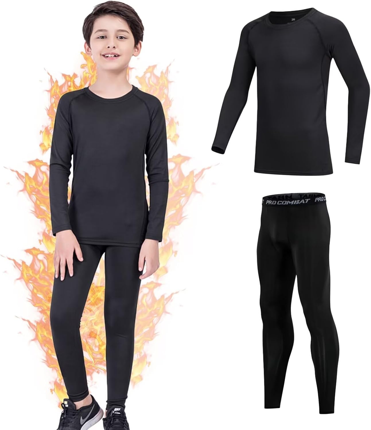 Gavena Kids Thermal Base Layer Sets Boys Football Skins Youths Compression Set W...