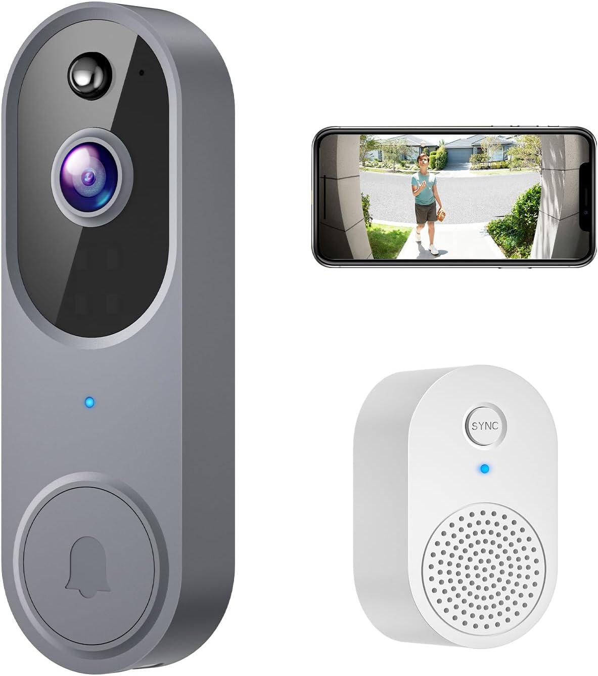 SHARKPOP 1080p Smart Wireless Video Doorbell Camera, Chime Ringer Included, AI H...
