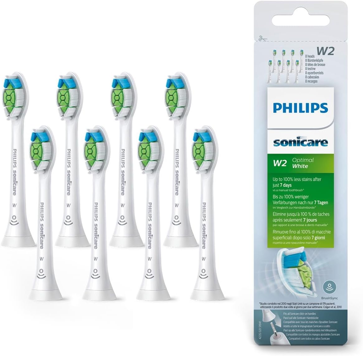 Philips Sonicare Original W2 Optimal White Standard Sonic Toothbrush Heads - 8 P...