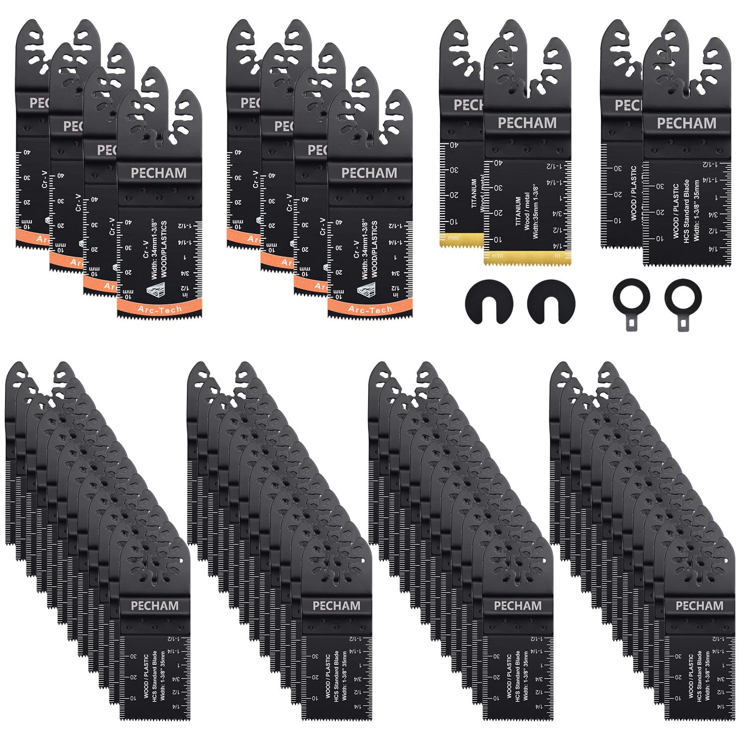 Oscillating Saw Blades, PECHAM 64PCS Professional Universal Titanium Multitool B...