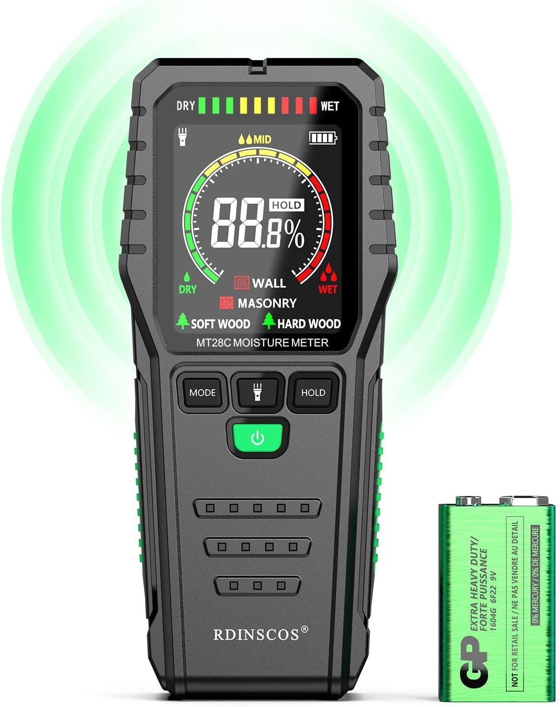 RDINSCOS Pinless Moisture Damp Meter Non-Invasive Moisture Meter for Walls Damp...
